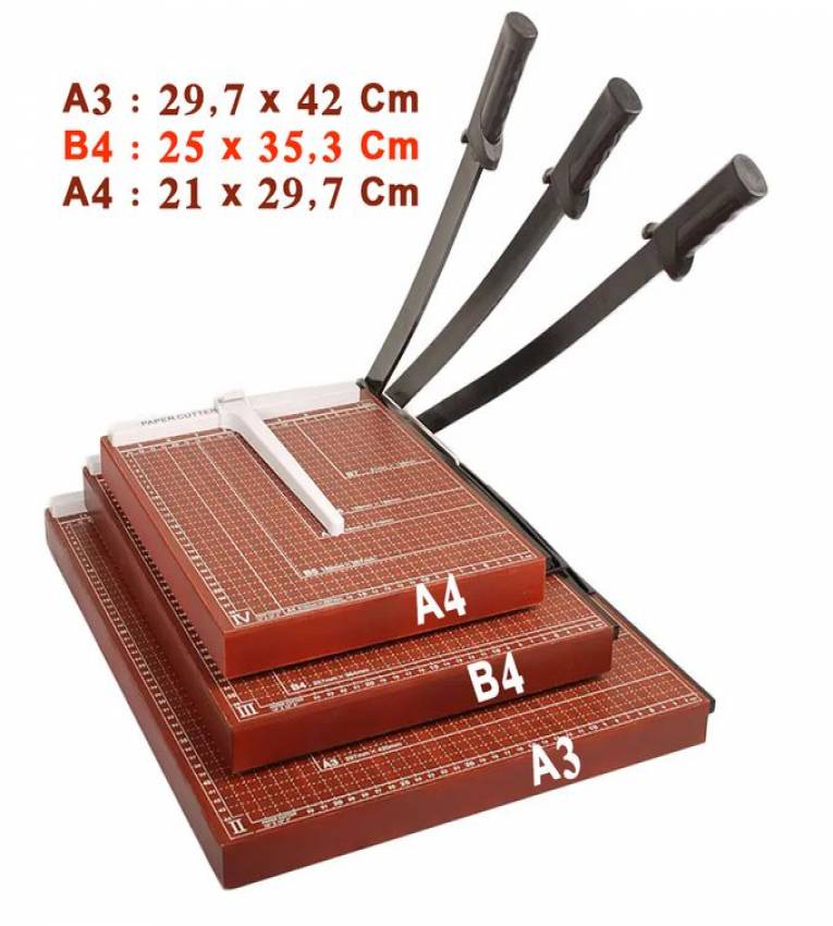 massicot B4, avec pince automatique, guide réglable, base en bois